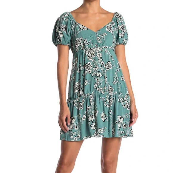 Abound | Dresses | Puff Sleeve Mini Dress In Teal Mineral Byron Floral |  Poshmark